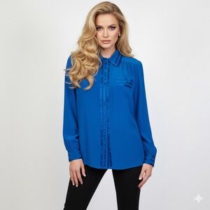 Argenti‎ Blouse Women 10 Blue Silk Satin Formal Elegant Timeless Classic Vintage